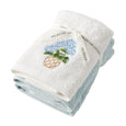 Heritage Bloom embroidered face washer set with hydrangea design and pale blue cotton towel