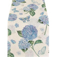 Hydrangea Butterfly Table Runner featuring blue hydrangea blooms and delicate butterfly motifs on a linen background for coastal table styling