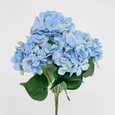 Artificial blue hydrangea bundle with green leaves, lifelike petals and full floral arrangement