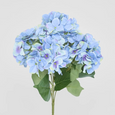 Artificial blue hydrangea bundle with green leaves, lifelike petals and full floral arrangement