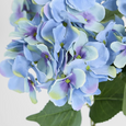 Artificial blue hydrangea bundle with green leaves, lifelike petals and full floral arrangement