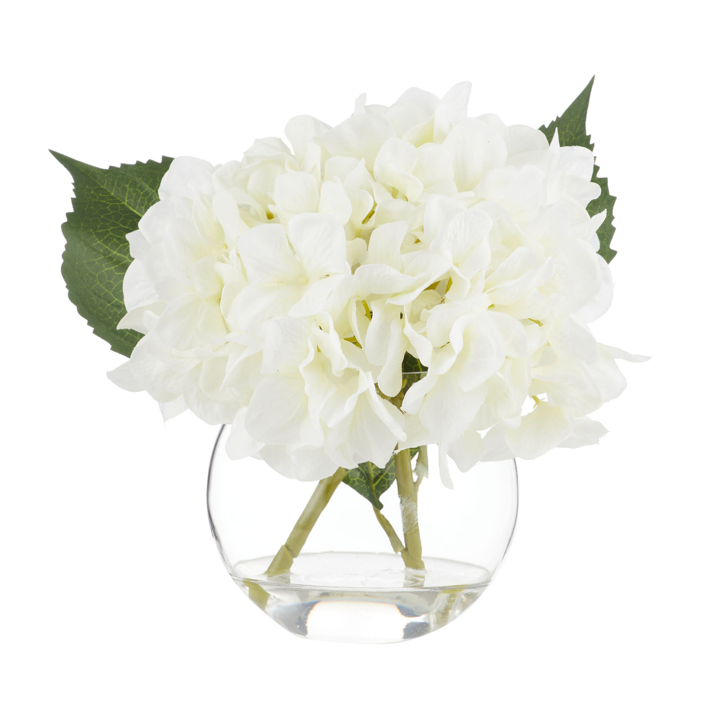 Hydrangea in Sphere Vase 25cm White