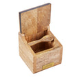 James mango wood salt box with black trim and matching wooden spoon