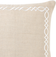 Close-up of Linen Catalina sand cushion showing embroidered lattice edge and linen texture