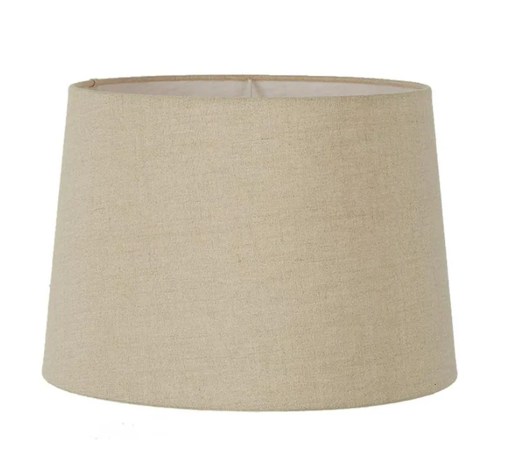 Medium dark natural linen drum lamp shade with classic tapered silhouette