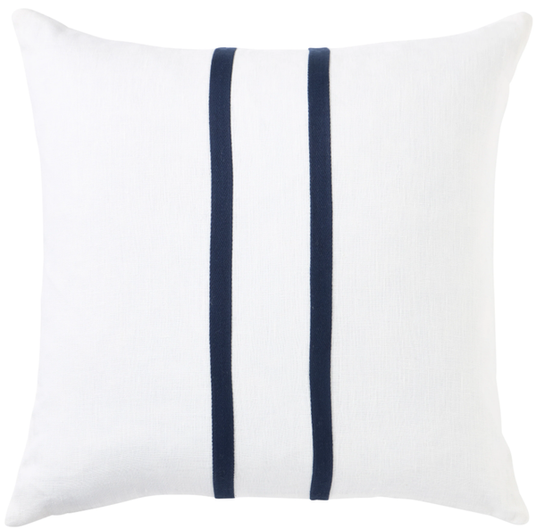 linen monaco riva cushion 50cm white with navy applique stripes
