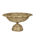 Natural rattan scalloped bowl with pedestal base, handwoven decorative bowl for Hamptons and coastal home styling
