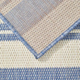 Reverse side of the Malibu Coastal Stripe Outdoor Rug Blue showing durable weather-resistant flatweave construction.