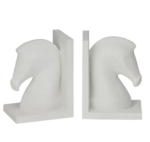 White cement horse-head bookends set of two