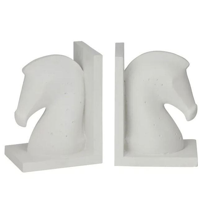 White cement horse-head bookends set of two