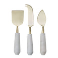 Marble and gold cheese knife set with white marble handles and stainless steel blades