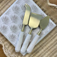 Marble and gold cheese knife set with white marble handles and stainless steel blades