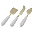 Marble and gold cheese knife set with white marble handles and stainless steel blades