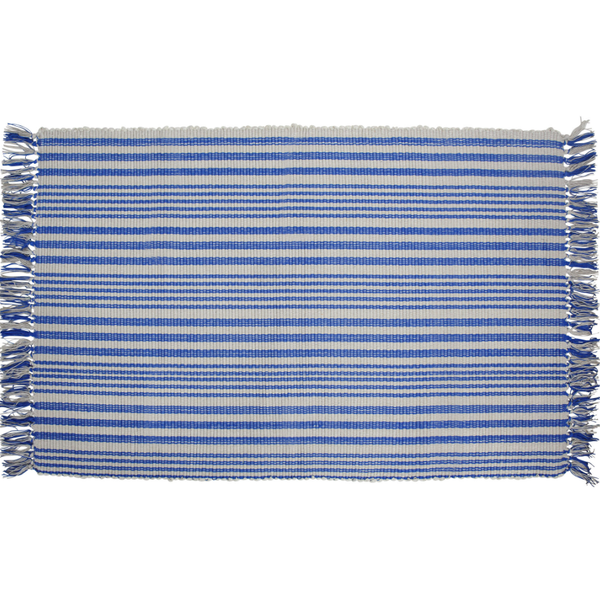 Blue and white marine stripe cotton floor mat 60x90cm thick weave