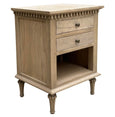 Montauk weathered oak side table with two drawers and open shelf