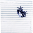 Crab stripe napkin made from stonewashed chambray cotton with embroidered blue crab and hemstitch edge