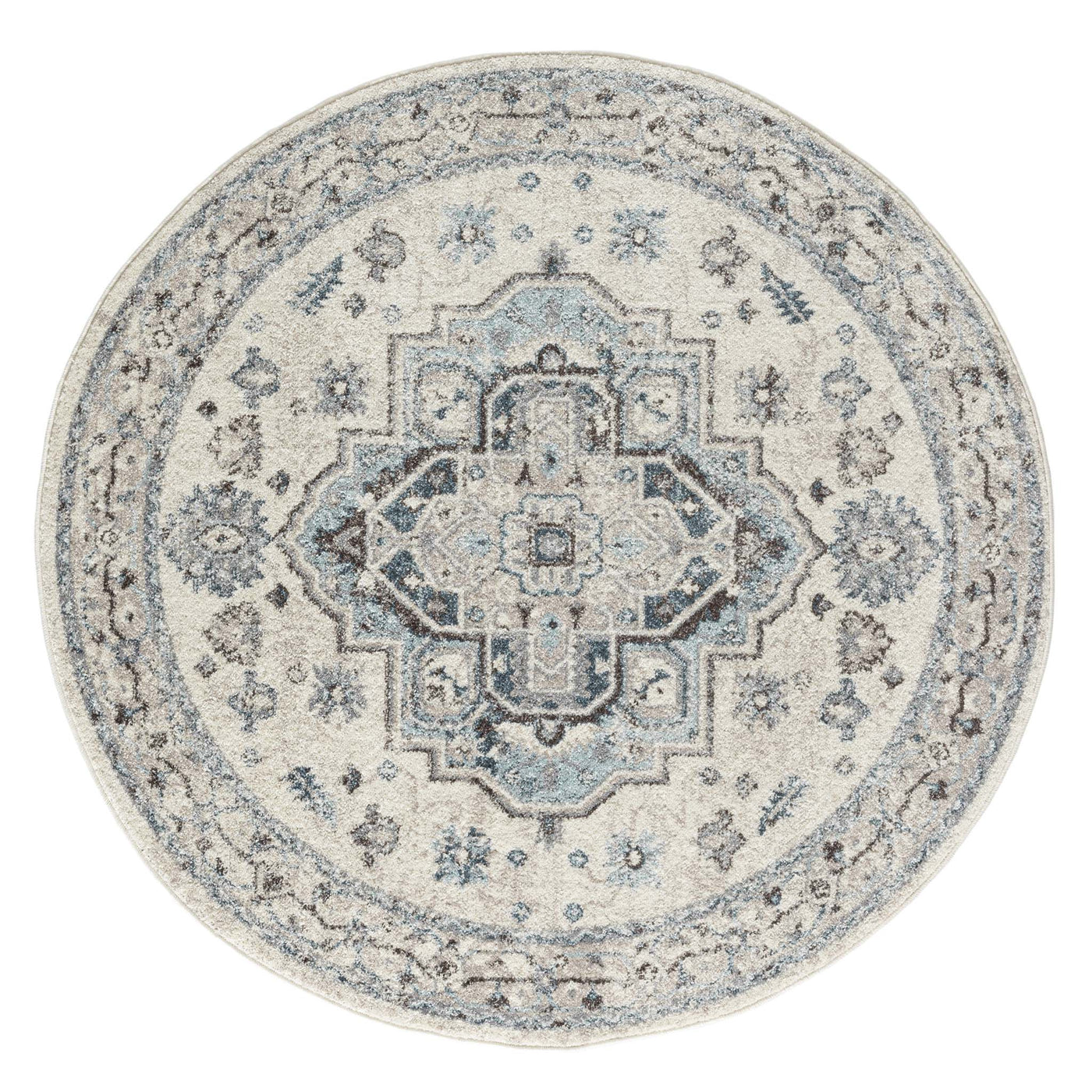 Newport Blue Rug with detailed medallion design in soft blue and ivory tones.