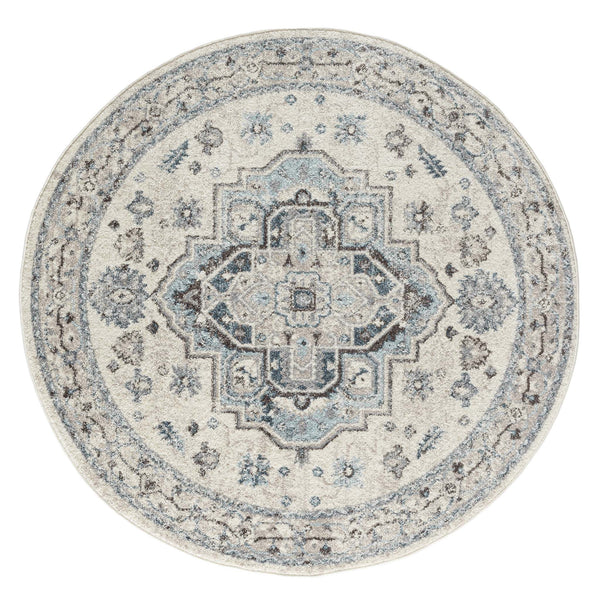 Newport Blue Rug with detailed medallion design in soft blue and ivory tones.