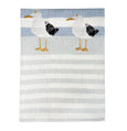 Blue and white striped tea towel with embroidered seagulls, Ocean Three Seagulls Tea Towel by Hamptons Style.