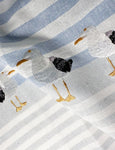 Blue and white striped tea towel with embroidered seagulls, Ocean Three Seagulls Tea Towel by Hamptons Style.