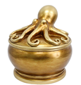 Gold octopus-shaped decorative box with removable lid, featuring a sculpted octopus design atop a round resin container.