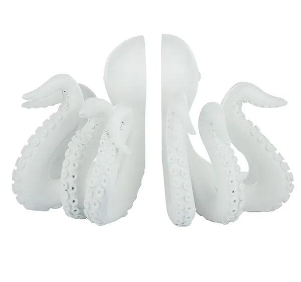 White resin octopus tentacle bookends set of two, Ollie coastal bookends.