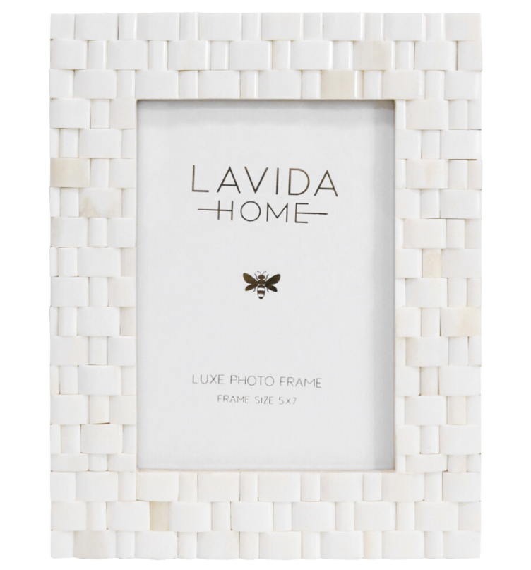 Ophelia white woven bone photo frame 5x7 inch standing upright