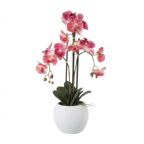 pink artificial orchid in white ceramic pot large faux orchid arrangement realistic floral home decor