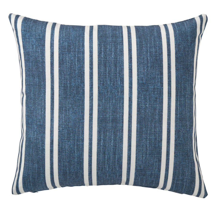Outdoor navy and white striped cushion in a square 50x50cm size, designed for coastal alfresco styling.