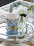 Planter Botanical Blue on tray with hydrangea