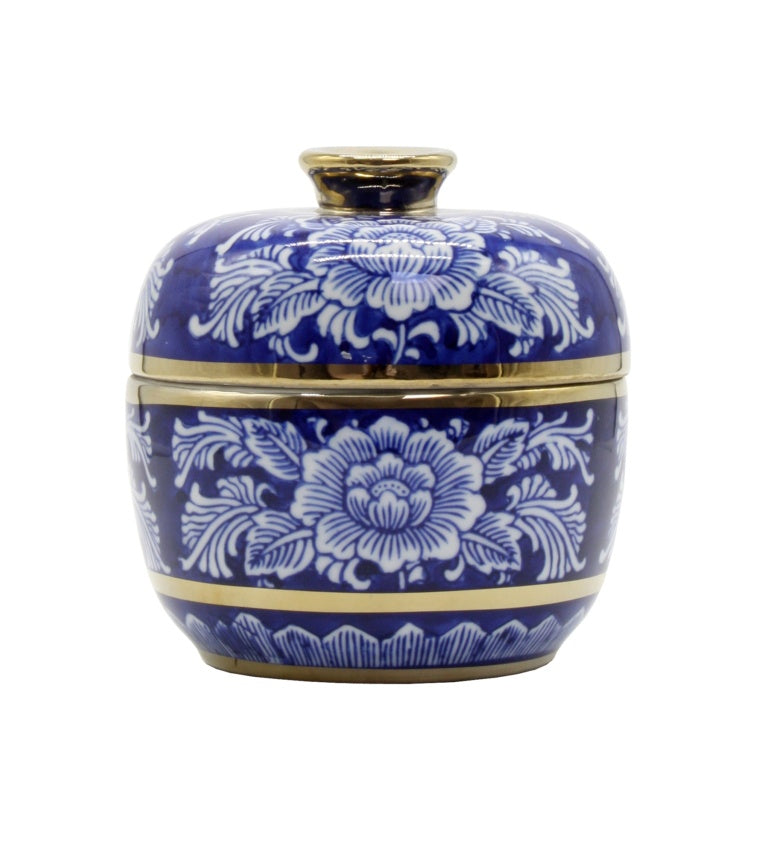 Peony Jar Blue & White with Gold Trim 11cm