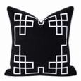 Palm Springs vintage black velvet cushion cover with white embroidered border pattern
