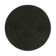 Black round rattan placemat with tight woven texture, 33cm diameter