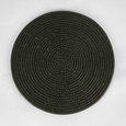 Black round rattan placemat with tight woven texture, 33cm diameter