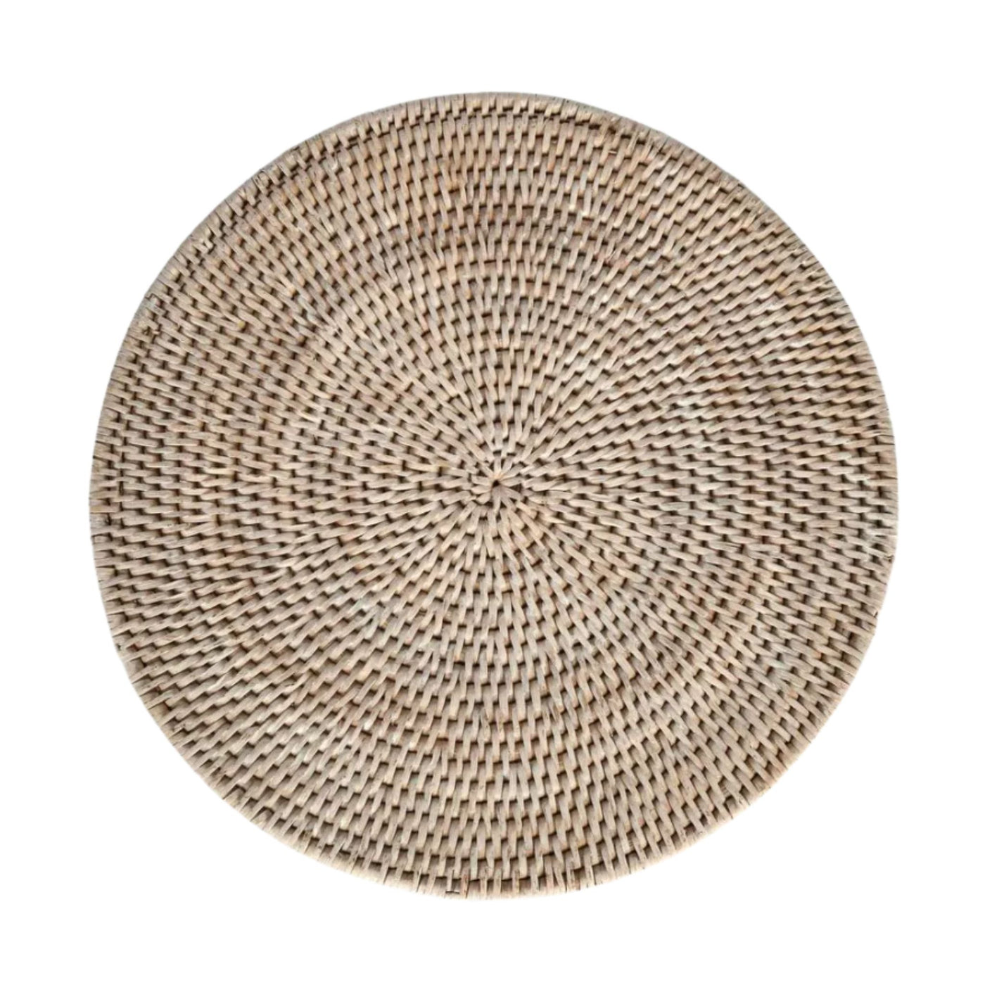 Paume white wash rattan round placemat top view