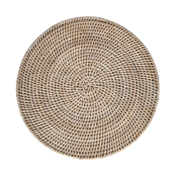 Paume white wash rattan round placemat top view