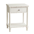 Portico bedside table in off-white with bamboo-style detailing, drawer and lower shelf