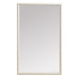 A tall, rectangular mirror with a wide, decorative frame. The frame is finished in a soft off-white and features a raised, textured pattern that resembles bamboo or rattan rods running vertically.