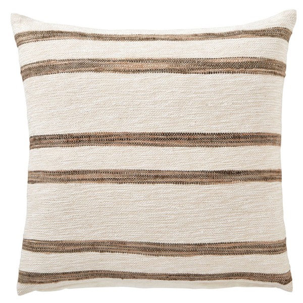 Porto Riviera Maya Cushion 50cm with natural and brown woven stripes and linen backing.