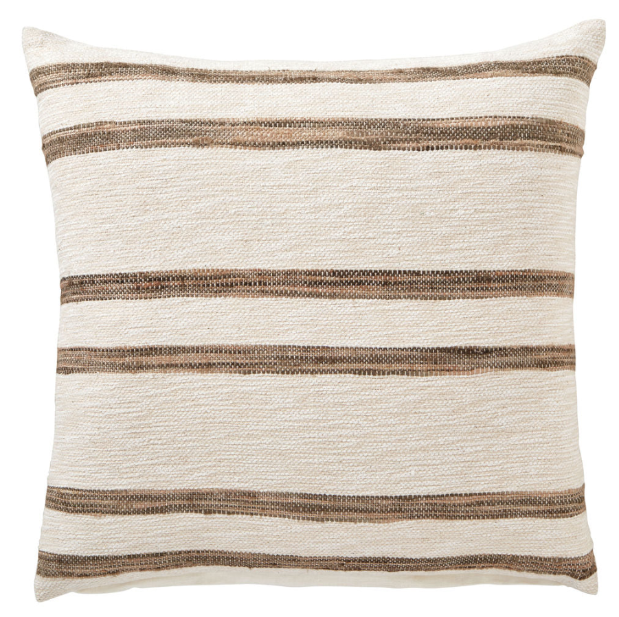 Porto Riviera Maya Cushion 50cm with natural and brown woven stripes and linen backing.