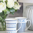 close-up of textured blue ceramic lamp base with tactile pattern