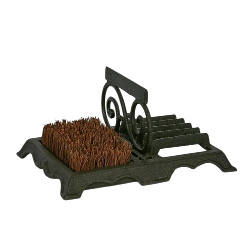 Provence black cast iron boot scraper with brush and classic scroll detail