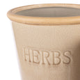 set of two brown stoneware herb pots with “HERBS” embossed on front – Provence style indoor plant pots in warm rustic glaze