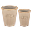 set of two brown stoneware herb pots with “HERBS” embossed on front – Provence style indoor plant pots in warm rustic glaze
