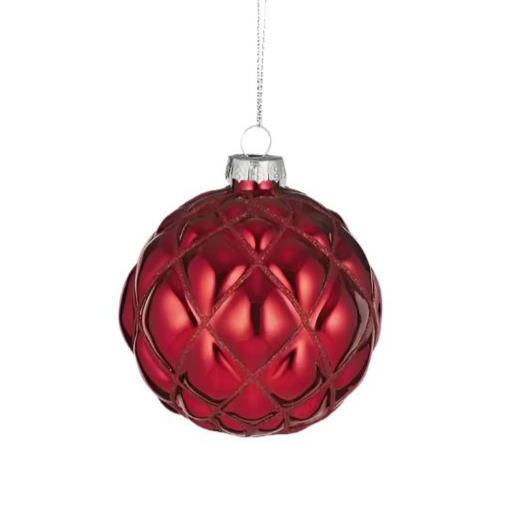 Quilted Bauble Glass 8cm Ruby