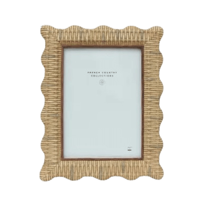 Rattan Wavy Photo Frame 5x7 inch with natural woven-look finish and softly scalloped edges for Hamptons and coastal interiors.