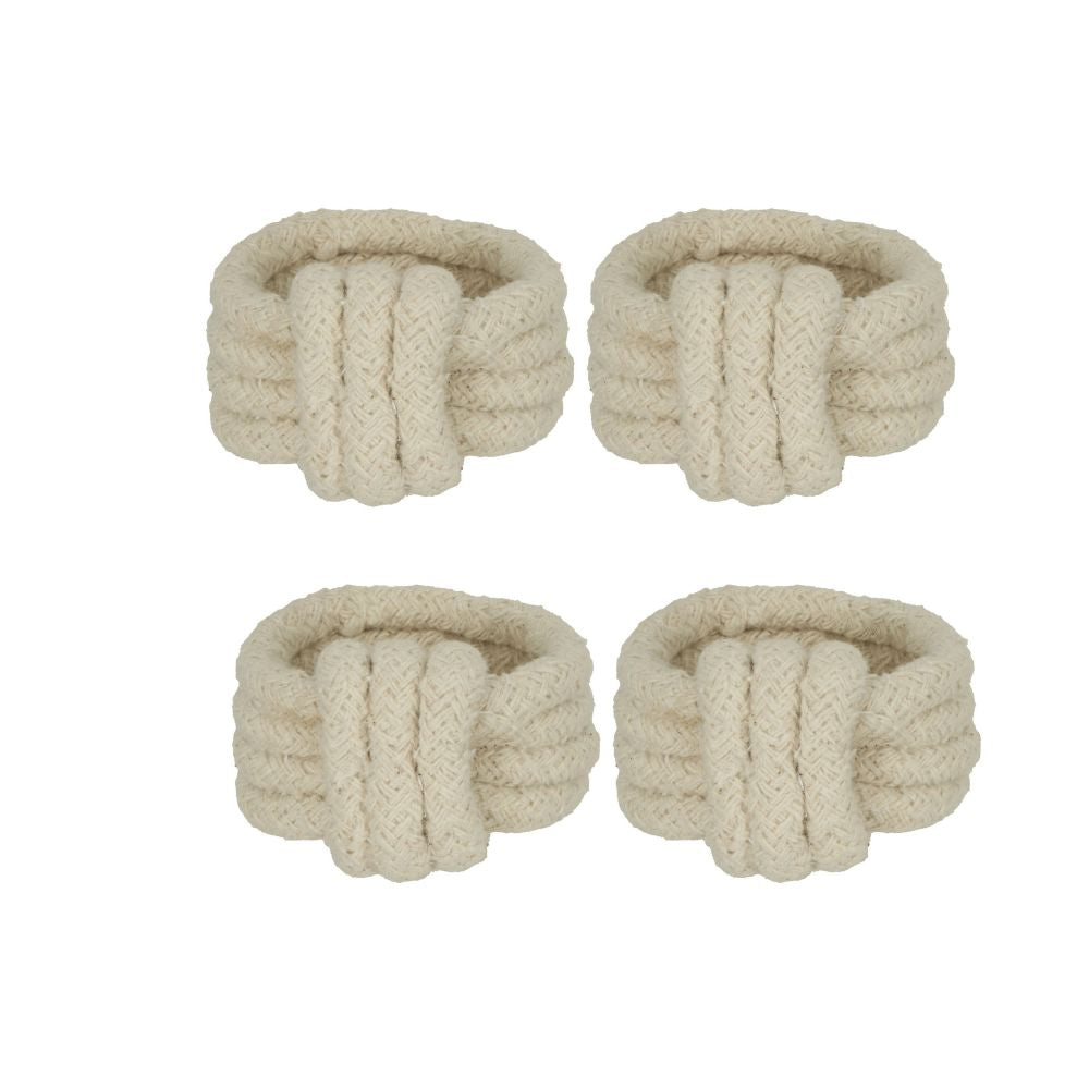 Reed Pipe Napkin Rings set of four in natural cotton rope on white background