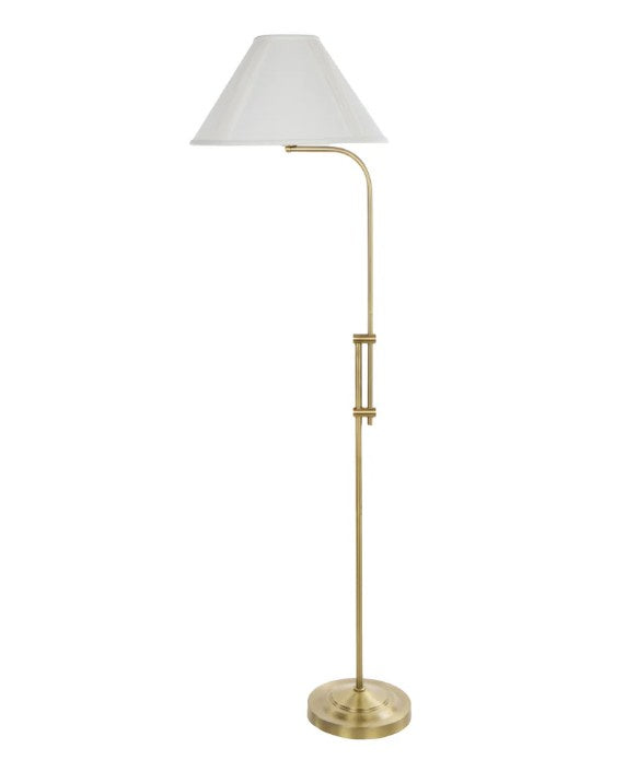 Reiss floor lamp in antique brass with pleated white shade