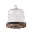 Riviera Dome on Base Large with woven willow base and clear glass cloche.