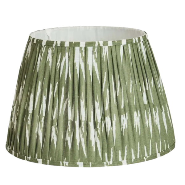 Sage green ikat pleated lamp shade XL with woven fabric texture